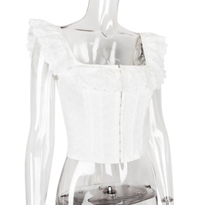2025 Hot Girl Pure Allure Ropa de mujer Nuevo producto con borde con volantes Cuello cuadrado Sujetador de alambre <span class=keywords><strong>Top</strong></span> <span class=keywords><strong>blanco</strong></span> <span class=keywords><strong>sin</strong></span> <span class=keywords><strong>tirantes</strong></span> - Product Image 2