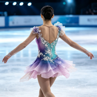 Tenue de patinage artistique 3D à motifs floraux dégradés vert, violet et rose, avec strass et volants multicouches, robe de performance pour patinage