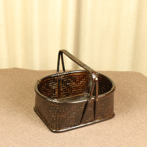 Handmade <b>Bamboo</b> Woven Storage Basket Rectangle Lacquered Antique Style For Kitchen Food <b>Container</b> Snack Fruit Basket - Product Image 1