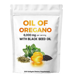 Suplemento a Base de Plantas con Aceite de Orégano 6000mg y Aceite de Semilla Negra, 300 Cápsulas Blandas, Etiqueta Privada OEM, Alto Contenido de Carvacrol y Timokinona - Product Image 1