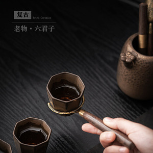 Shangyan Tea Ceremony Six Gentlemen <b>Set</b> Black Sandalwood <b>Ceramic</b> Holder With Tea Tongs <b>Knife</b> Spoon Brush Cup Fork Durable - Product Image 2