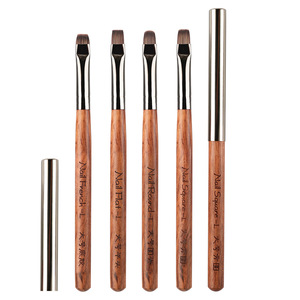 Pinceau à ongles en nylon végétalien avec manche en bois pour gel UV, ergonomique, tête ronde, plate, ovale, pour manucure française, pinceau de salon - Product Image 5