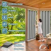 Rideau d'extérieur imperméable, rideaux occultants avec corde thermique anti-chaleur anti-UV, rideau d'extérieur gris clair