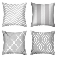 Housse de coussin YINUAN moderne gris argenté à motifs géométriques et rayures, taie d'oreiller décorative pour canapé
