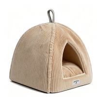 Yangyangpet Beige Dreieckiges Cord-Hundebett mit Streifen Luxuriöses Orthopädisches Schaumstoff Wasserdichtes Hundebett