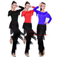 Costumes de danse moderne latine Ecowalson femmes Sexy franges pantalons longs salle de bal tango Rumba robes latines vêtements pour danseuse