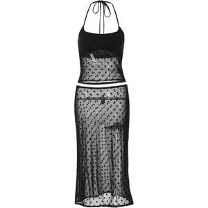 ชุดเซ็ตกระโปรงยาวซีทรูและเสื้อครอปท็อปผ้าตาข่ายลายจุดสำหรับผู้หญิง คอลเลคชั่น 2026 เอวธรรมชาติ ทรงตรง เหมาะสำหรับใส่ไปเที่ยวคลับ - Product Image 1