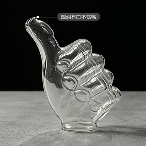 Vaso de Cóctel Creativo con Forma de <span class=keywords><strong>Pulgar</strong></span> Hacia Arriba, Copa de Borosilicato Única con Forma de Mano y Pajita Integrada para Decoración de Fiestas y Bares - Product Image 1