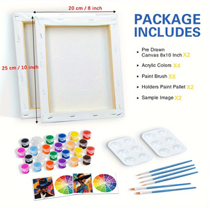 2 pezzi Kit di pittura <span class=keywords><strong>per</strong></span> adulti <span class=keywords><strong>per</strong></span> bambini incorniciato tele Pre-disegnate con vernice colorata e Kit <span class=keywords><strong>per</strong></span> feste divertenti in stile cartone animato - Product Image 2