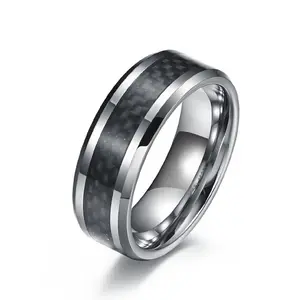 Muslim Design Brick Black Carbon Fiber Carbide Stainless Steel Men Ring Anime Tungsten Ring Wedding Band Good Quality Jewelry