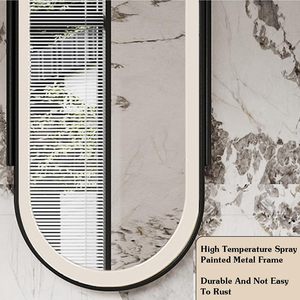 Miroir de salle de bain intelligent LED CF moderne, ovale, avec cadre métallique antirouille, suspendu, 3 couleurs de lumière, à intensité variable, tactile, anti-buée, pour salon, maison, hôtel - Product Image 3