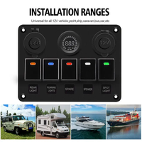 Nouveau panneau de commutation à bascule en plastique 5 gang 12V/24V avec chargeur USB double, voltmètre QC3.0 Type-C PD pour voiture, bateau, camping-car, UTV