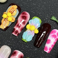 Ongles artificiels 100% faits à la main, qualité salon, réutilisables, à presser, glamour, en gel UV, motif floral sculpté, manucure faite à la main