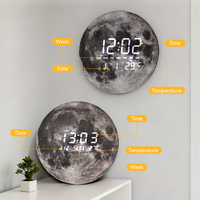 Horloge numérique ronde à LED avec affichage électronique de grande taille, lumière néon, pour la maison, la décoration artistique, le bureau, le mur, avec température