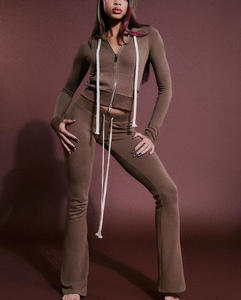 Completo Sportivo da <span class=keywords><strong>Donna</strong></span> 2026 Personalizzato, Set 2 Pezzi <span class=keywords><strong>con</strong></span> Felpa <span class=keywords><strong>con</strong></span> <span class=keywords><strong>Cappuccio</strong></span> e Zip, <span class=keywords><strong>Tuta</strong></span> Aderente <span class=keywords><strong>con</strong></span> Felpa e Pantaloni a Zampa in Maglia - Product Image 4