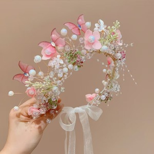Nuovo Arrivo: Tiara con Farfalle, Fiori, Perle e Foglie per Bambine, Cerchietto per Capelli da Sposa, Accessori per Acconciature - Product Image 6
