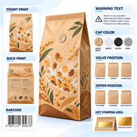Sachet personnalisé en papier kraft sans fenêtre pour céréales et chips, scellé sur huit côtés avec valve, pour la vente au détail et en gros