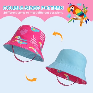 Baby Toddler Bucket <b>Hat</b> with Custom Logo Leaf Pattern Sun Protection Wide Brim Chin Strap UPF50 Reversible Cap for Kids - Product Image 2