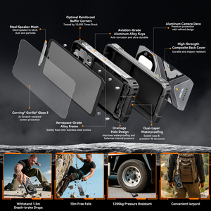 โทรศัพท์มือถือ Oscal Tank 1 รุ่นทนทาน ความจุ 12+256GB รองรับ 5G ระบบปฏิบัติการ Android 15 กล้องมองกลางคืน กล้องหลัก 64MP ไฟฉายซุปเปอร์สว่าง แบตเตอรี่ 20000mAh ระบบสแกนลายนิ้วมือ - Product Image 5