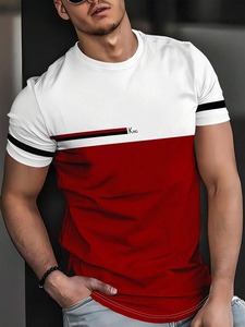 Camiseta de manga corta para hombre, informal, con estampado de letras y bloques de color, para uso diario, fábrica de ropa de verano, personalización disponible. F10 - Product Image 3