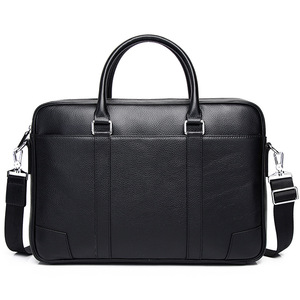 Men's Genuine Leather <b>Briefcase</b> Black Top Grain Cowhide Business Travel Laptop Bag Zipper Closure Solid Color - Product Image 3