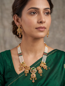 DIVYORO Parure Collier et Boucles d'Oreilles Traditionnelle Florale Émeraude Royale Plaqué Or Cuivre Laiton pour Femme Mariage Cérémonie Fête - Product Image 3
