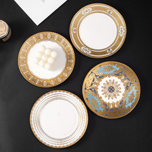 Assiette en céramique <span class=keywords><strong>anglaise</strong></span> JADE Light Luxury avec bordure en aluminium, <span class=keywords><strong>vaisselle</strong></span> jetable classique pour banquets, fêtes et hôtels - Product Image 1