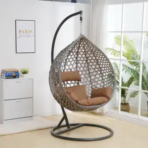 2022 नवीनतम आउटडोर फर्नीचर विकर रतन उद्यान आँगन अंडा स्विंग फांसी कुर्सी के साथ धातु स्टैंड