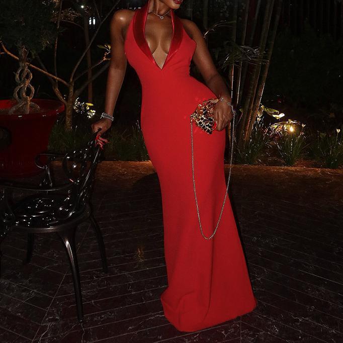 hottest bodycon dress Deep V Backless Halter Sexy Maxi Summer Party Vacation Women Dresses zip closure Beaded Sequin Dress Dark Blue Mini Dress Size:US 18 W