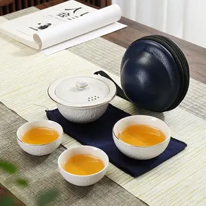 Set da tè Mini Gaiwan con 1 teiera Kungfu 3 tazze da tè in ceramica con Design Meteorite pianeta luna borsa portatile da viaggio Set da tè