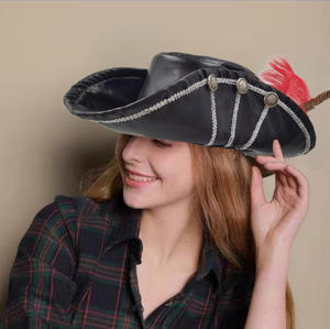 Chapeau de <span class=keywords><strong>pirate</strong></span> pour adulte personnalisé, chapeau de boucanier de luxe pour femme, <span class=keywords><strong>plume</strong></span>, chapeau de cowboy noir, costume, fournitures de fête promotionnelles - Product Image 6