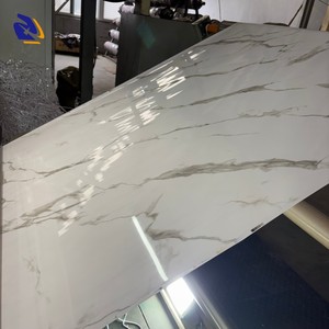 Lapisan dekoratif PVC marmer penyepuhan putih sangat mengkilap untuk Panel dinding 0.14mm desain batu tahan air PVC Laminating Sheet Roll - Product Image 2