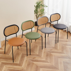 Bilido Retro Style Home Leather Backrest <b>Dining</b> <b>Chair</b> <b>Plastic</b> Rattan Luxury Hotel <b>Chairs</b> Apartment Furniture - Product Image 3