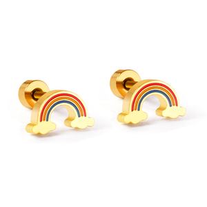Boucles d'oreilles clous en acier inoxydable plaqué or en forme d'arc-en-ciel pour filles et femmes - Product Image 1