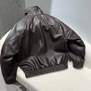 <span class=keywords><strong>Chaqueta</strong></span> de <span class=keywords><strong>Cuero</strong></span> Genuino para Mujer, Estilo <span class=keywords><strong>Bomber</strong></span>, de Piel de Oveja Real, Holgada, a la Moda, con Solapa, de Alta Calidad, 2025 - Product Image 4