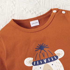 Vêtements pour bébé en coton biologique à manches longues, cadeau, imprimé ours, ensemble de 3 pièces pour nouveau-né. - Product Image 3