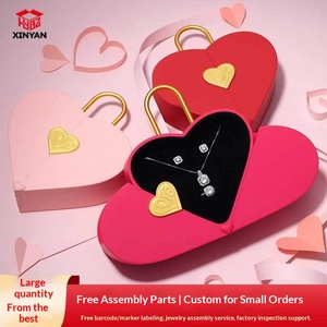Valentine's Day Heart-shaped Solid Pattern <b>Jewelry</b> <b>Storage</b> Box for Necklace Lock High-end Creative Portable Packed Gift Box - Product Image 2