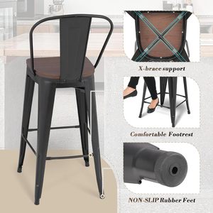 Colección apilable, paquete de 2 Taburetes de Bar de altura de mostrador de 24,5 pulgadas, Taburetes de Bar negros modernos, patas traseras de Metal para Isla de cocina, hogar - Product Image 1