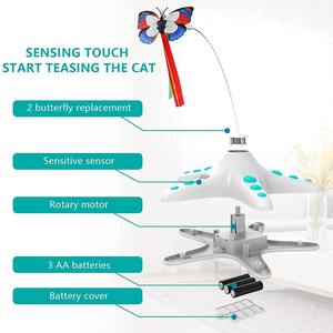 Jouet intelligent automatique pour chat, papillon avec moteur à capteur, 3 piles AA, blanc, jouet interactif pour animaux de compagnie - Product Image 1