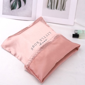 Custom Logo Printed Soft Matte Silk Hair Bundle <b>Extension</b> Bag Drawstring Satin Underwear Packing Dust Pouch - Product Image 4
