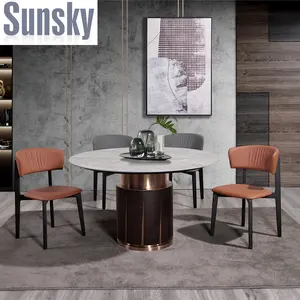 SUNSKY Modern living room furniture with rose golden stainless steel round dining table set SKM-2017T series