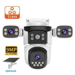 Caméras solaires <span class=keywords><strong>sans</strong></span> <span class=keywords><strong>fil</strong></span> à trois objectifs 9MP 4G avec carte SIM WIFI, <span class=keywords><strong>surveillance</strong></span> CCTV extérieure, caméra <span class=keywords><strong>de</strong></span> sécurité réseau extérieure PTZ - Product Image 1