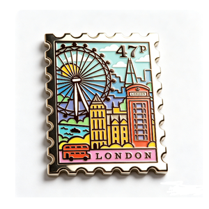 Pin Metálico con Paisaje Urbano de Londres, Chapado en Oro, Aleación de Zinc, Esmalte Duro, Recuerdo, Forma Rectangular, Tema de Viajes - Product Image 5