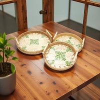 Plateau de table basse rond en rotin avec poignée, incrustation de coquillages islamiques, décoration multifonctionnelle pour la maison et les dîners festifs