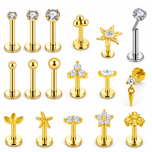 Orecchini a perno Zesenlin dal design esclusivo, placcati oro, con zirconi a forma di cuore e fiocco, in acciaio inossidabile, per helix e conchiglia, con retro piatto, regalo di nozze - Product Image 2