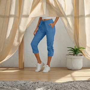 Pantalon décontracté léger en coton et lin pour femme, coupe large, avec cordon de serrage, idéal pour le quotidien - Product Image 3