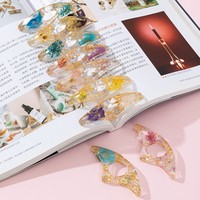 Penanda Buku Resin Epoksi Transparan Buatan Tangan dengan Bunga Kering dan Serpihan Emas, Alat Bantu Membaca, Hadiah untuk Pecinta Buku