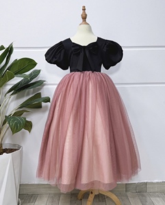 Robe de princesse élégante haut de gamme pour filles, noir et rose, col carré, fabrication ODM, longue robe de soirée, nœud papillon, jupe bouffante pour enfants - Product Image 1