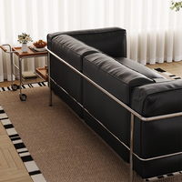 Canapé modulable en cuir noir minimaliste italien, design moderne Corbusier, acier inoxydable, salon, bureau à domicile