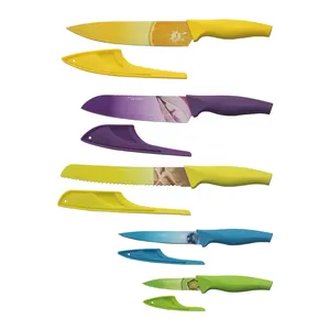 OEM/ODM工厂贴花印刷厨刀，带刀片护套和不粘涂层不锈钢刀